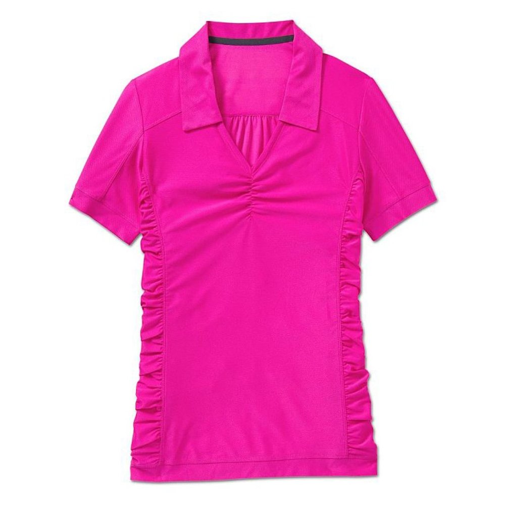 Athleta Birdie Polo Magenta Pink Ruched V-Neck Anti-Bacterial Golf Yoga Blouse